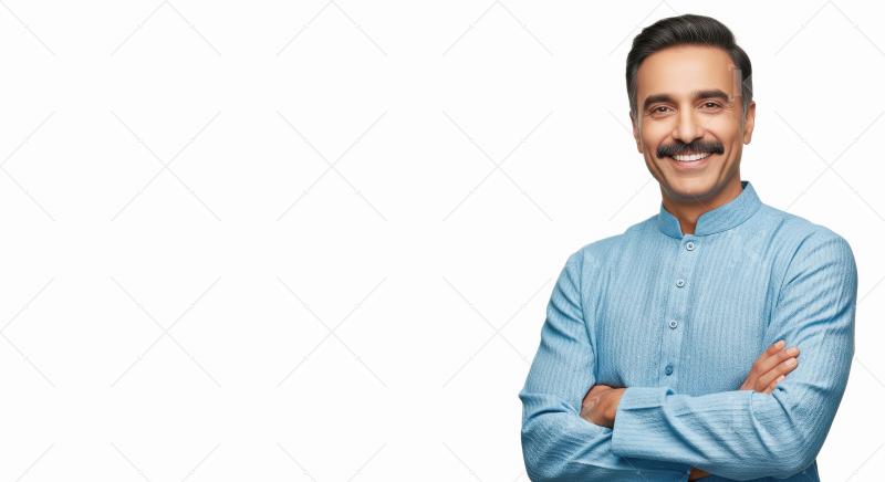 Happy indian man standing on white background