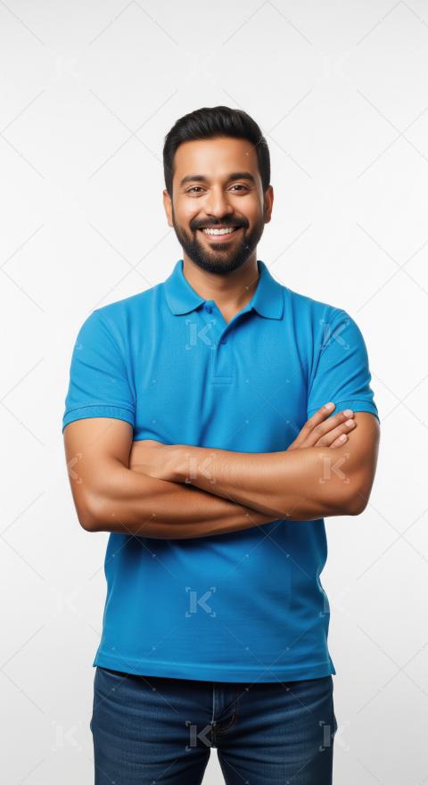 Happy indian man standing on white background