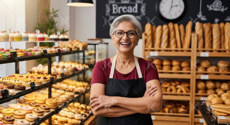 An older Indian woman stands confidently with folded arms in a b