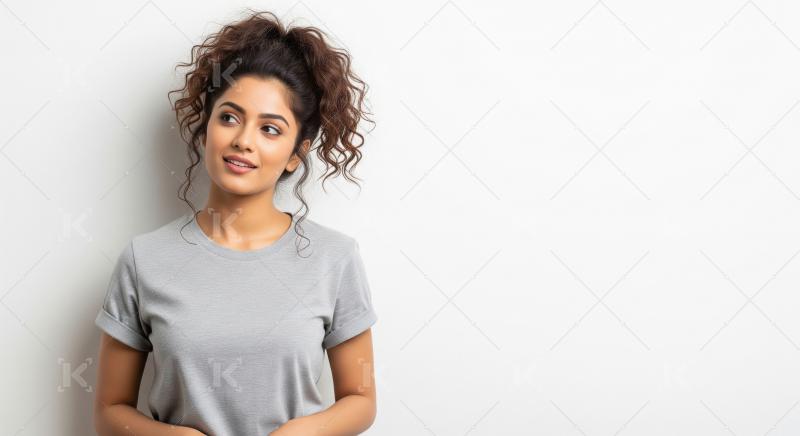 Young stylish woman standing on white background