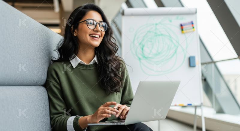Young corporate woman using laptop