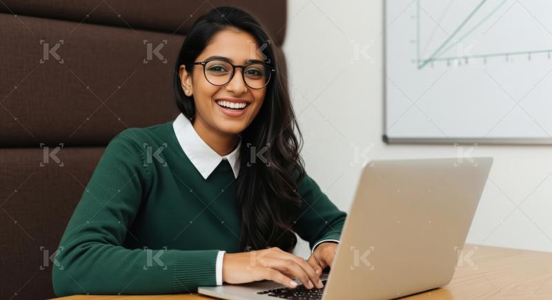Young corporate woman using laptop