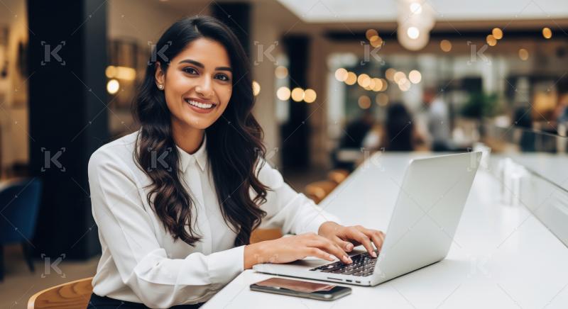 Young corporate woman working on laptop