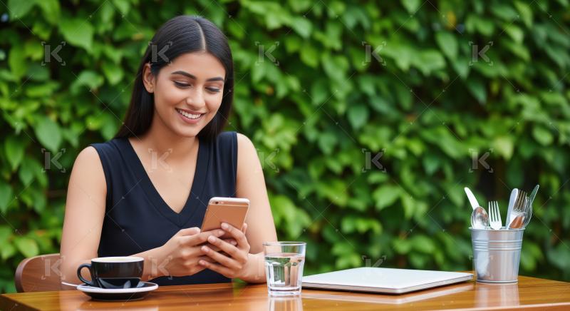 Young beautiful indian woman using smartphone outdoor