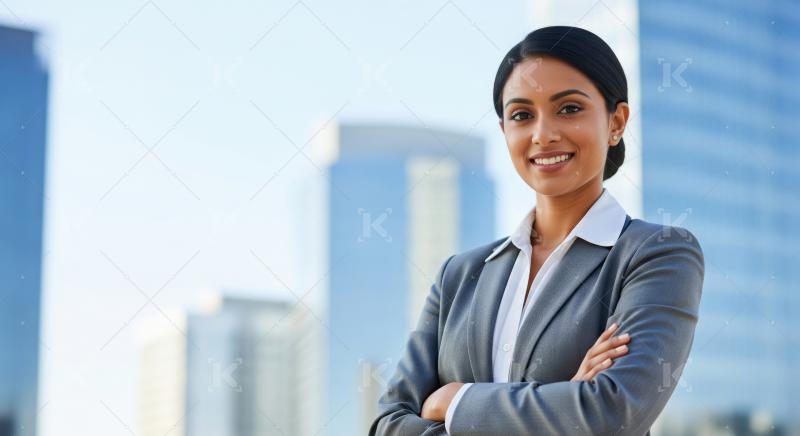 Young corporate woman standing confidently
