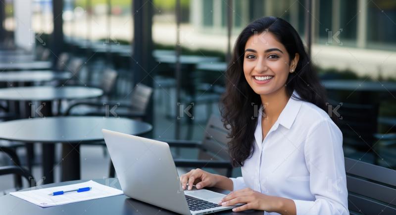 Young indian corporate woman using laptop