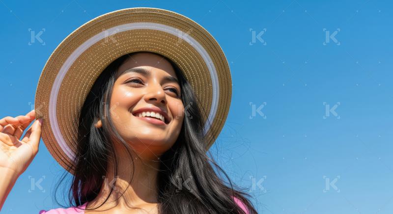 Young woman with straw hat