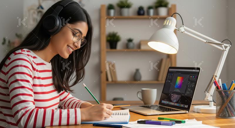 Young indian woman working on laptop