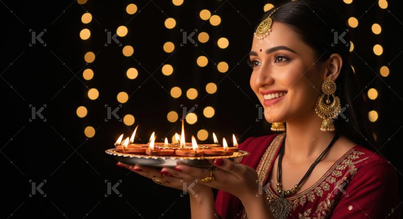 Young woman holding traditional oil lamp plate