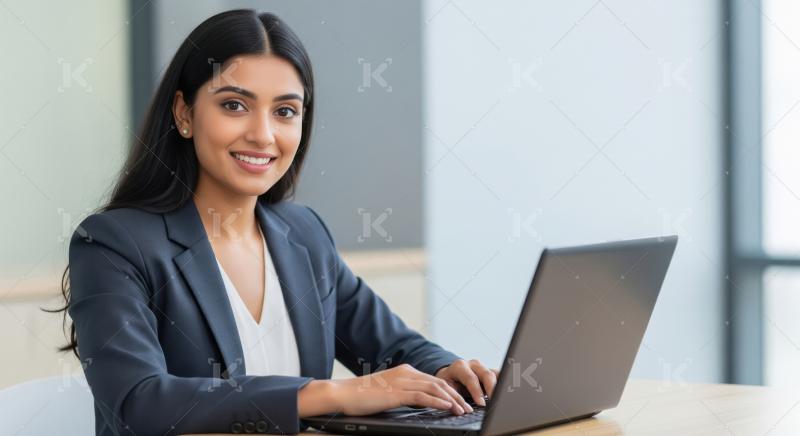 Young indian corporate woman using laptop