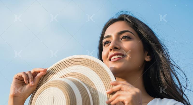 Young woman with straw hat