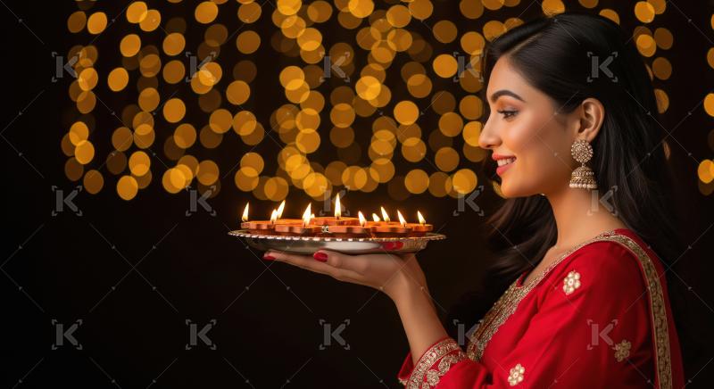 Young woman holding traditional oil lamp plate