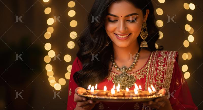 Young woman holding traditional oil lamp plate
