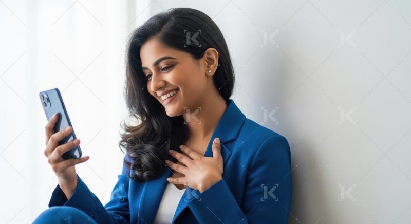 Young beautiful indian woman using smartphone