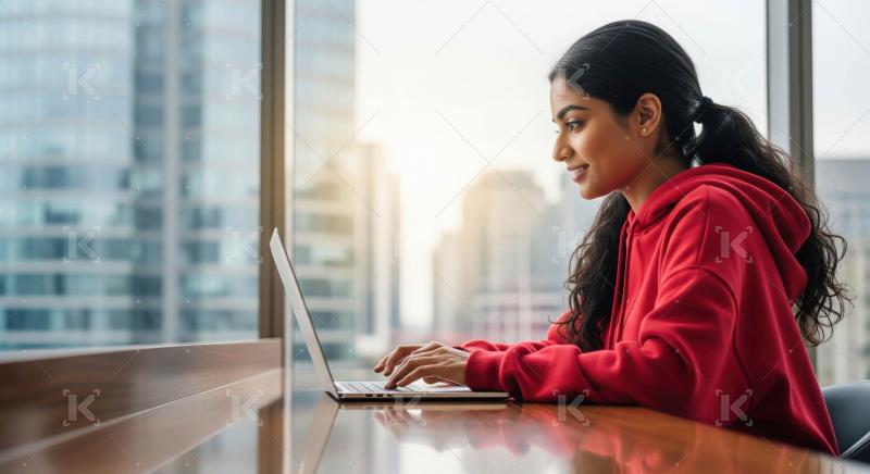 Young beautiful indian woman using laptop