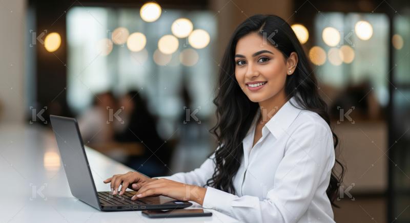 Young beautiful indian woman using laptop