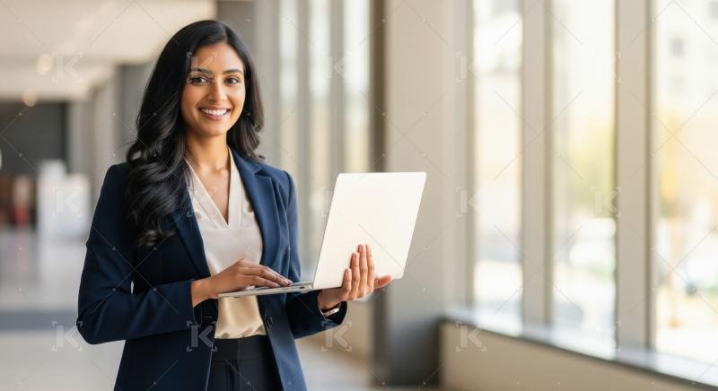 Young indian corporate woman using laptop