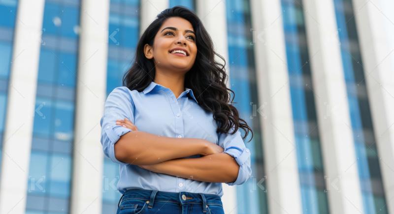 Young corporate woman standing confidently