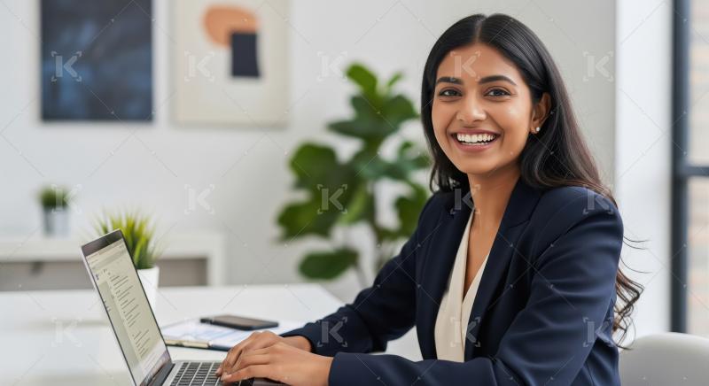 Young indian corporate woman using laptop