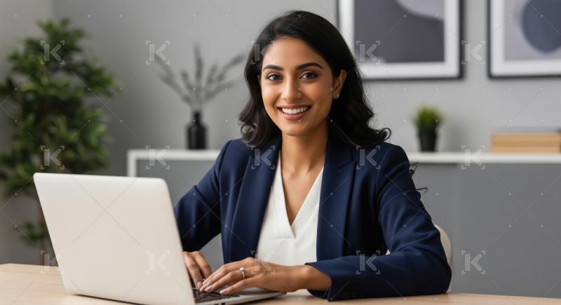 Young indian corporate woman using laptop