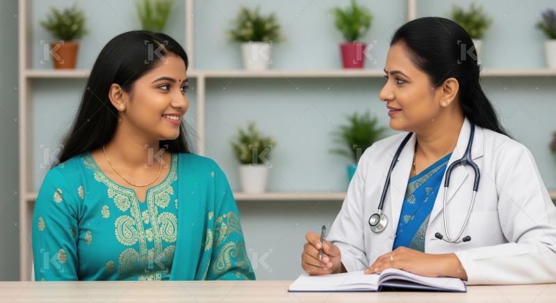 Smiling Indian Doctor Consults Patient in Clinic with Warmth