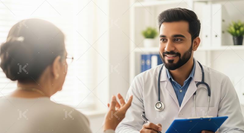 Smiling Doctor Consulting with Patient in Modern Clinic