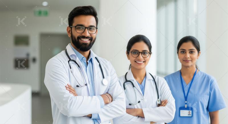Confident Indian Medical Team Smiling in Modern Hospital Setting