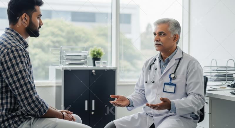 Doctor consults young patient in modern clinic setting