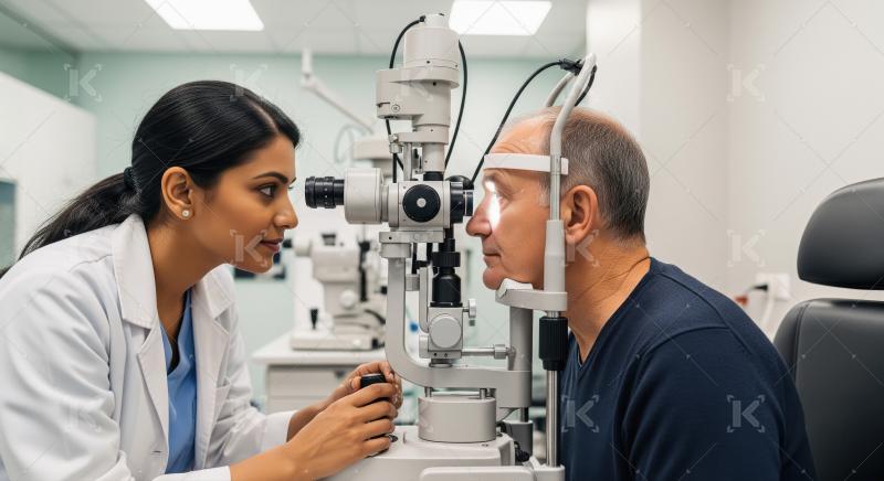Professional Optometrist Conducting Eye Check-up on Male Patient