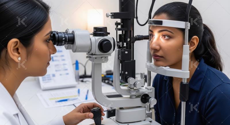 Indian Optometrist Examines Patient's Eyes Using Advanced Slit L