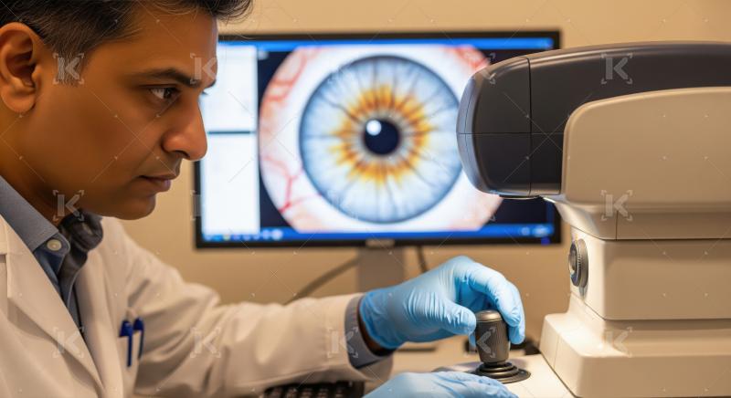 Ophthalmologist examines eye with advanced medical imaging techn