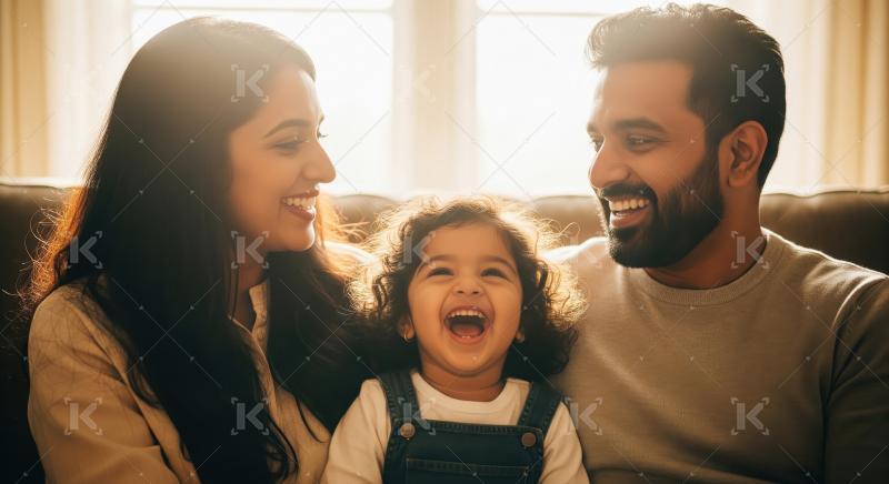 Happy Indian Family Laughing Together at Home