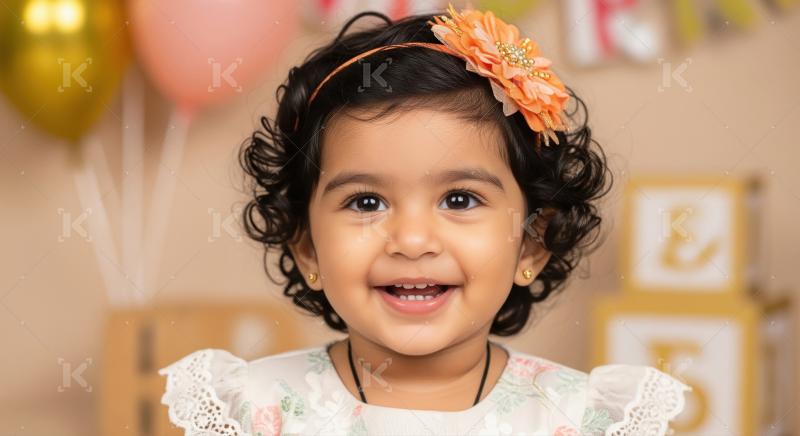 Happy Toddler Girl Smiles Brightly at Birthday Party
