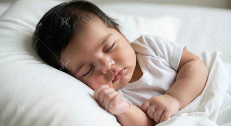 Peaceful Newborn Baby Sleeping Soundly on White Bed