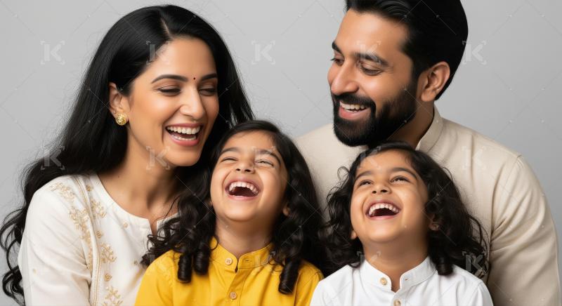 Joyful Indian Family Laughing Together in Studio