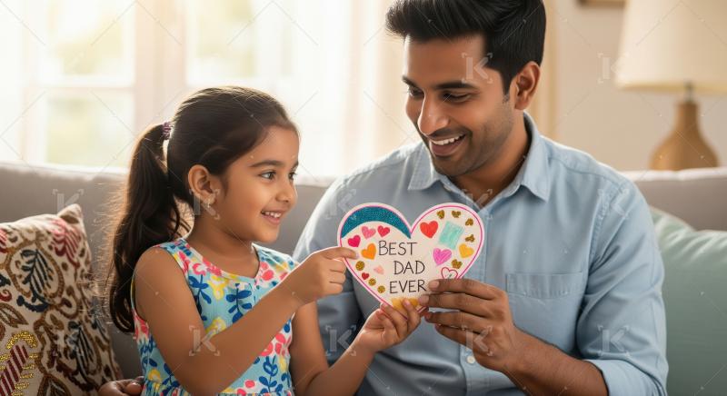 Joyful Father and Daughter with Heartfelt Best Dad Ever Card