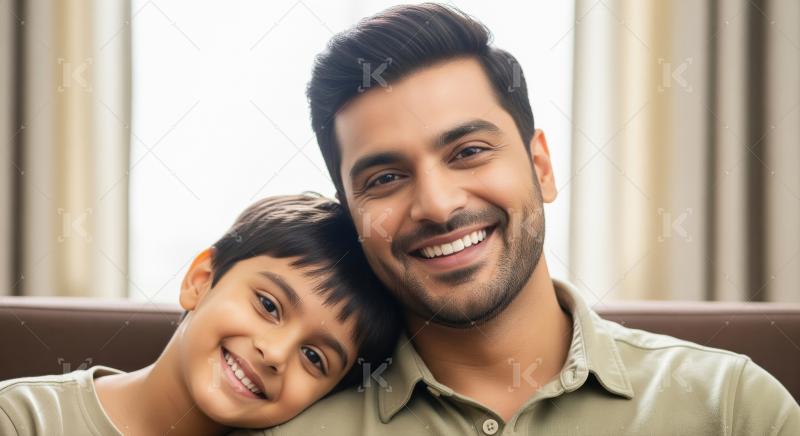 Smiling father and son sharing a joyful, heartwarming bond