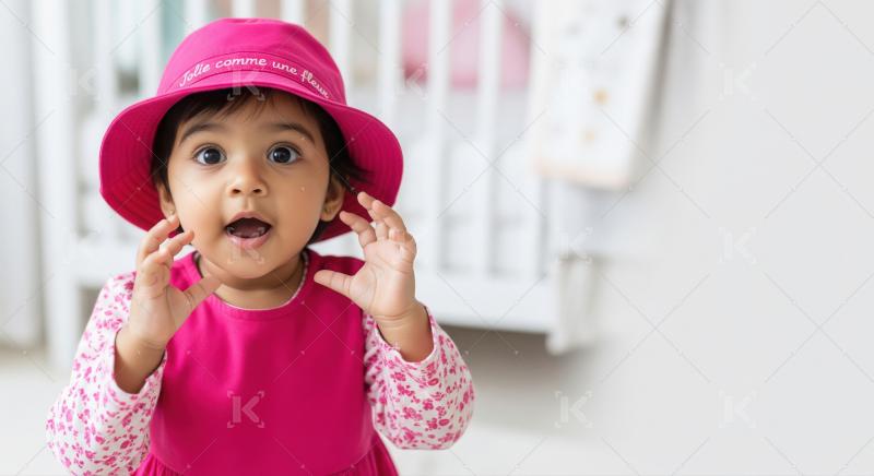Adorable Baby Girl in Pink Hat with Expressive Face