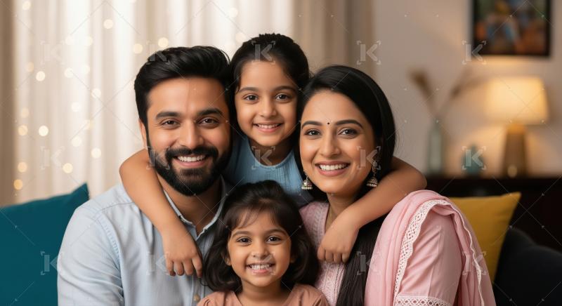 Happy Indian Family Smiling Together at Home Portrait