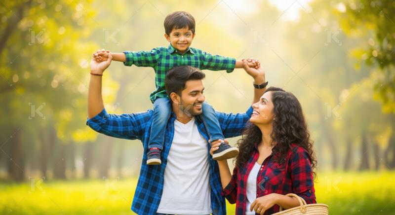 Happy Indian Family Enjoying Joyful Day Outdoors