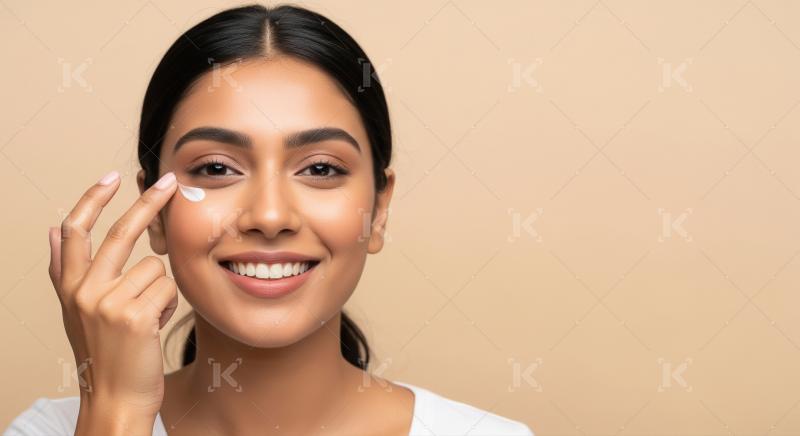Young Woman Smiling, Applying Eye Cream for Radiant Skin