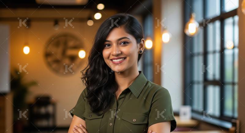 Professional Indian Woman Smiling Confidently in a Contemporary