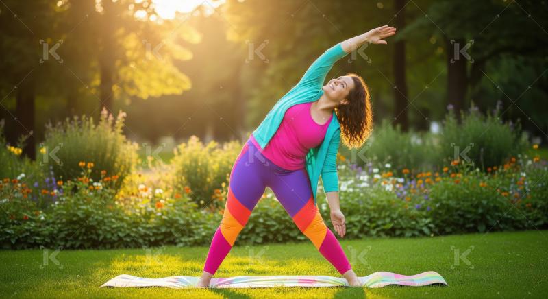 Joyful Woman Practicing Yoga Outdoors at Golden Hour