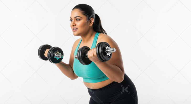 Confident Curvy Woman Exercising with Dumbbells