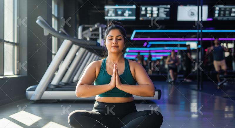 Serene Woman Meditating in Modern Gym Environment