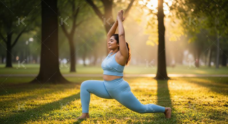 Peaceful Woman Practices Yoga Outdoors in Golden Hour Sunlight