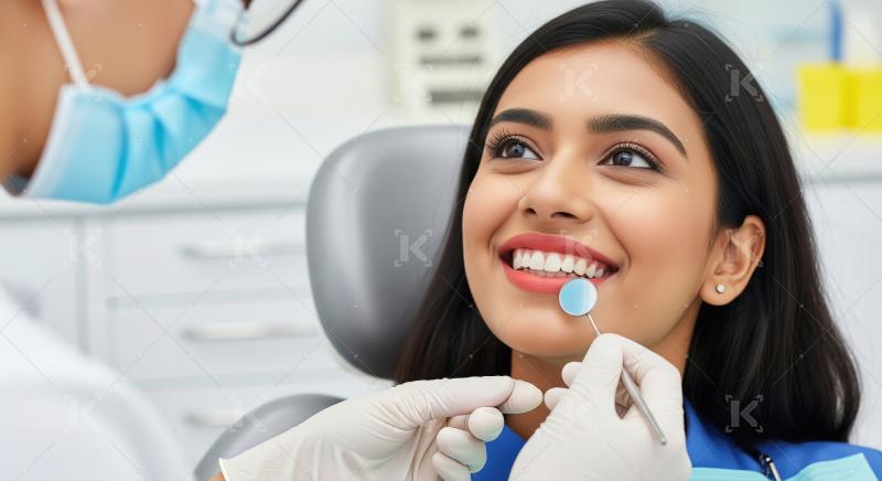 Dentist checks patient's healthy teeth during a happy dental che