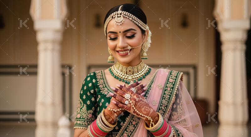 Beautiful Indian Bride Adorned in Traditional Wedding Jewelry