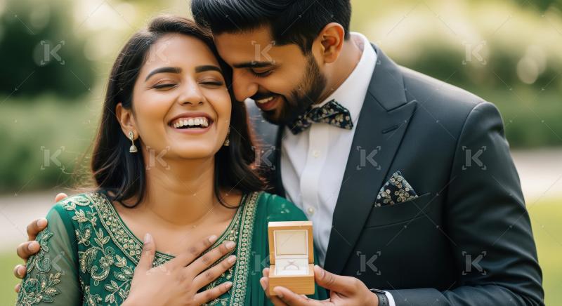 Joyful Indian Couple Celebrates Engagement Proposal with Ring