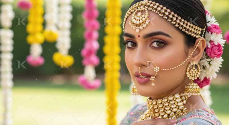Stunning Indian Woman Adorned in Exquisite Traditional Gold Jewe